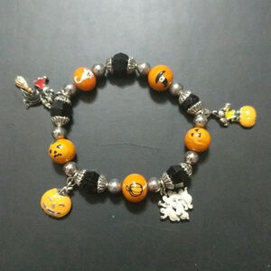 Halloween Black Orange Stretchy Charm Bracelet